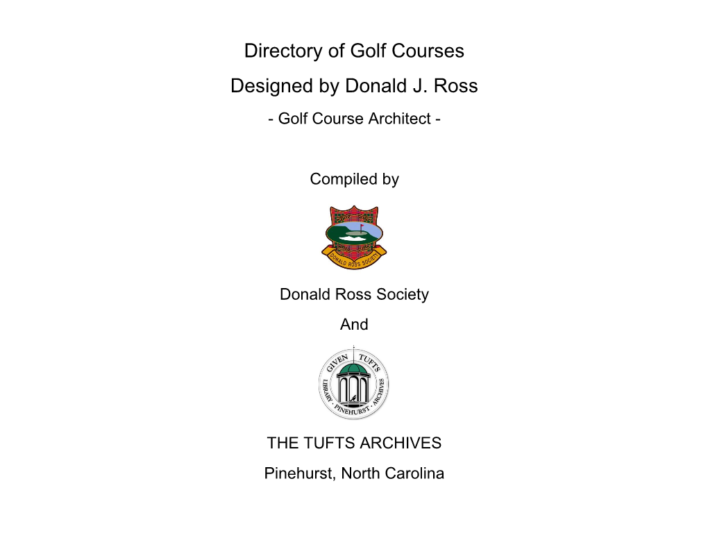 Directory of Golf Courses Designed by Donald J. Ross - Golf Course Architect