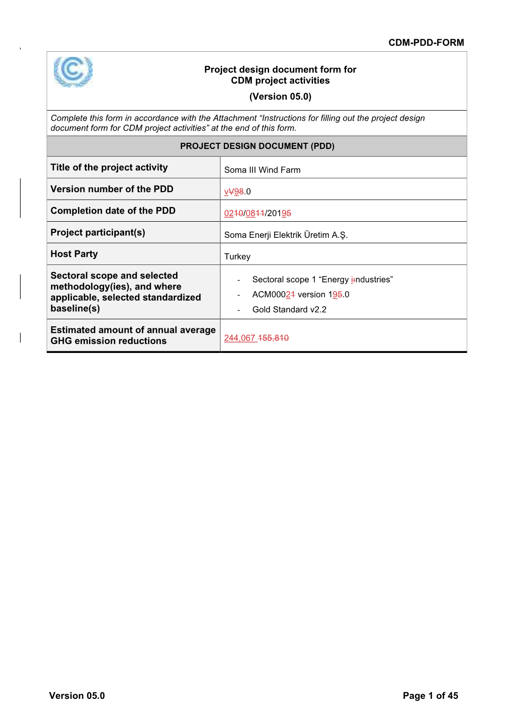 CDM-PDD-FORM Version 05.0 Page 1 of 45 Project Design Document