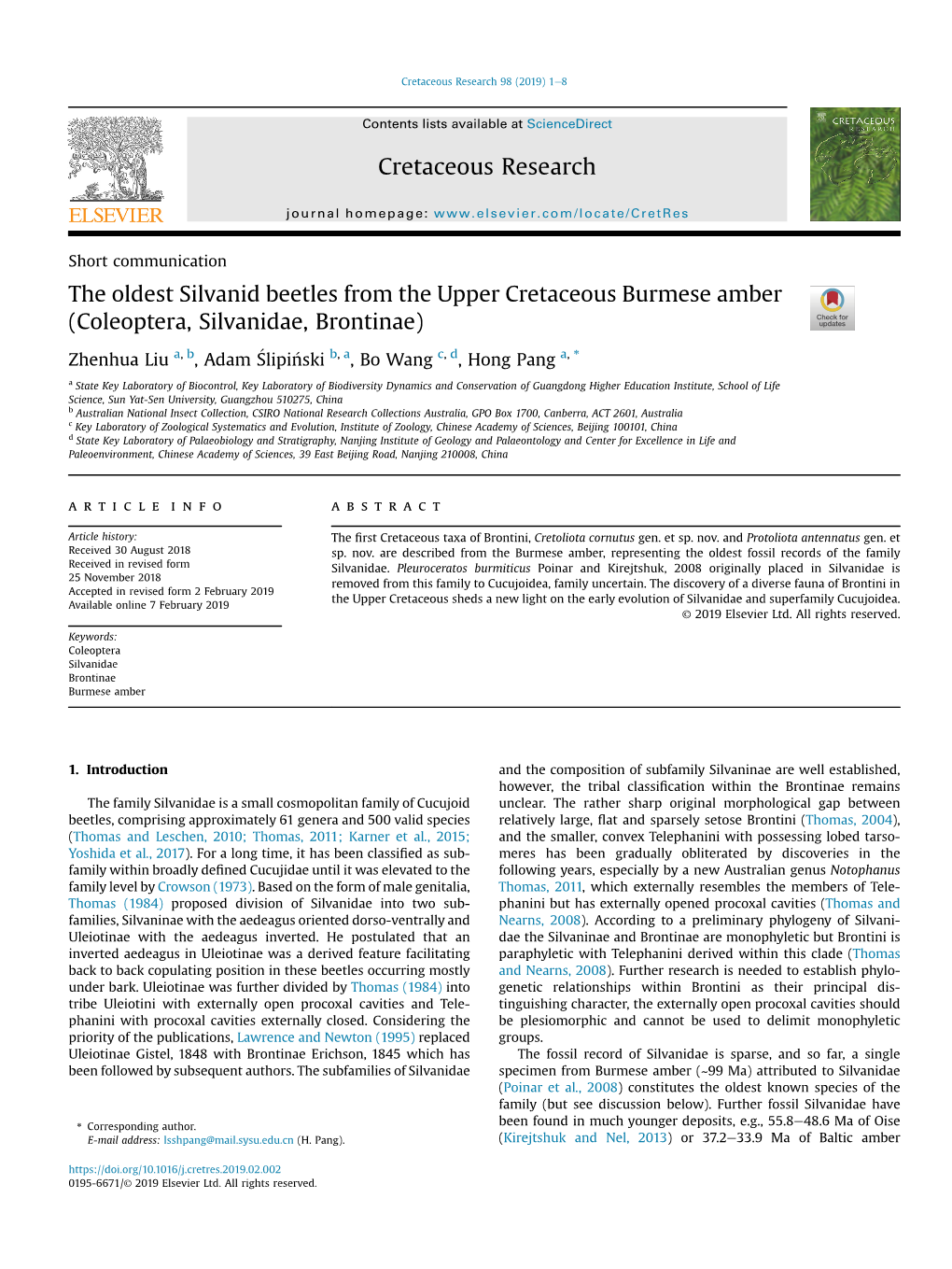 The Oldest Silvanid Beetles from the Upper Cretaceous Burmese Amber