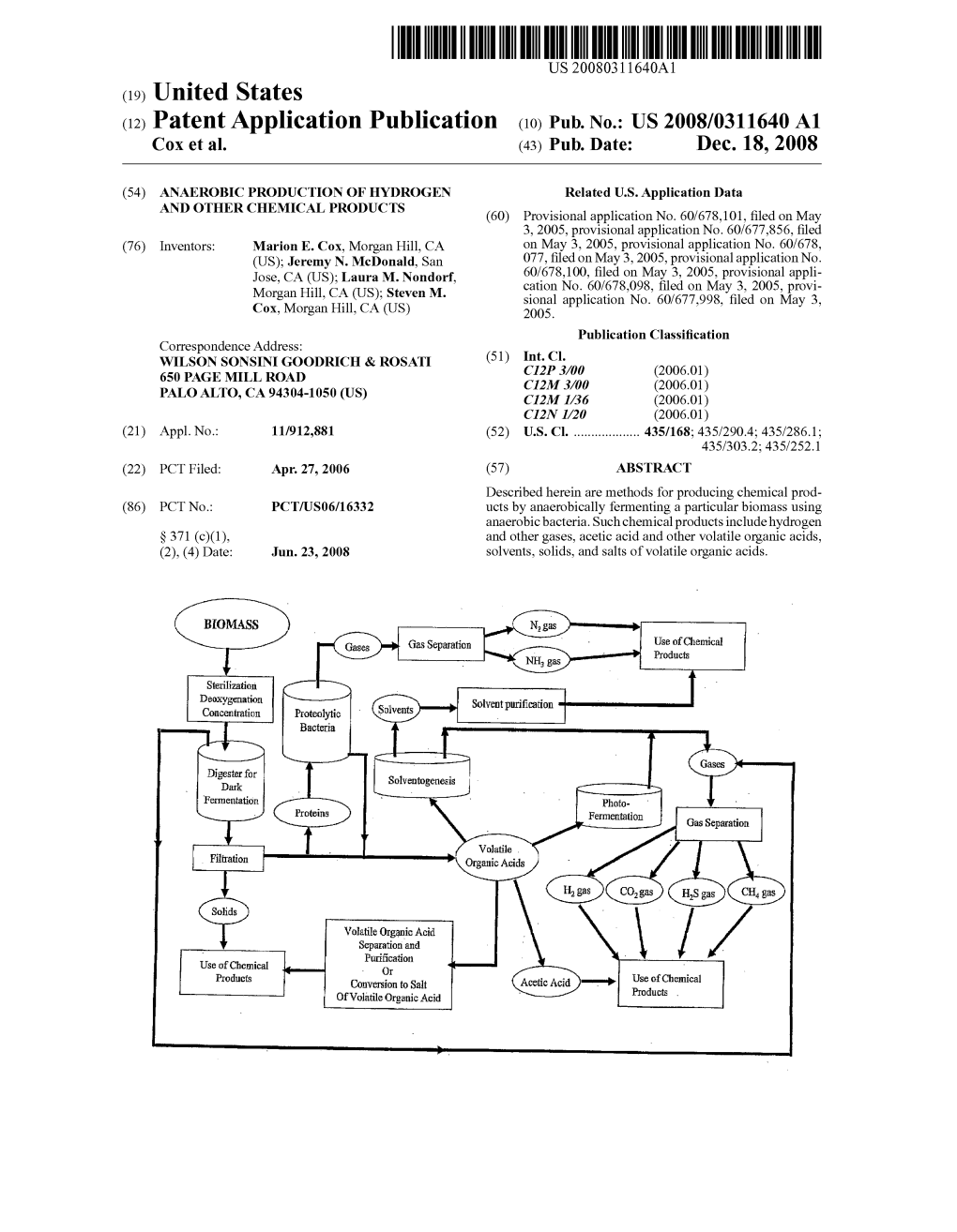 (12) Patent Application Publication (10) Pub. No.: US 2008/0311640 A1 Cox Et Al