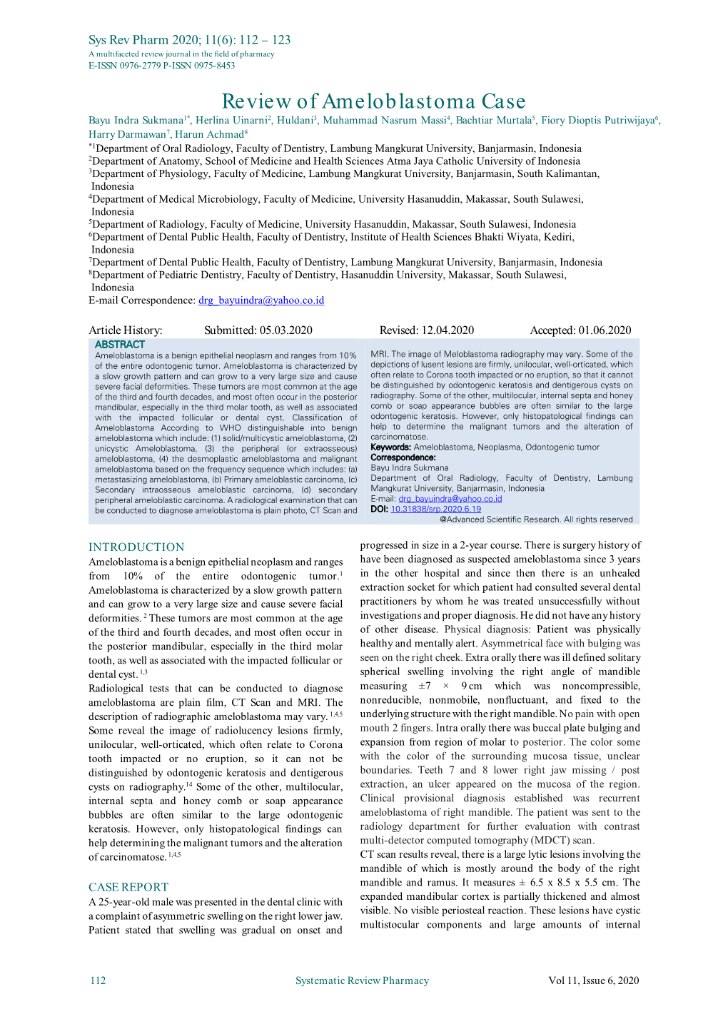 Review of Ameloblastoma Case