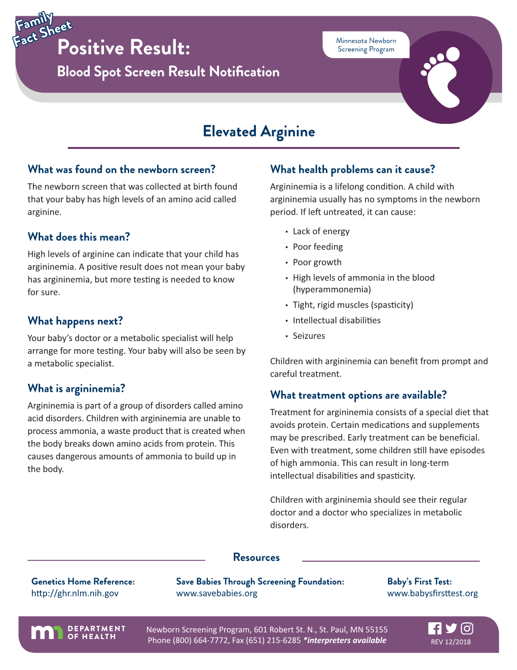 Elevated Arginine Family Fact Sheet