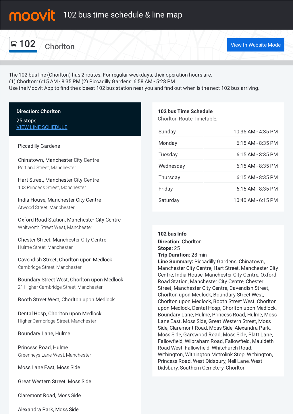 102 Bus Time Schedule & Line Route
