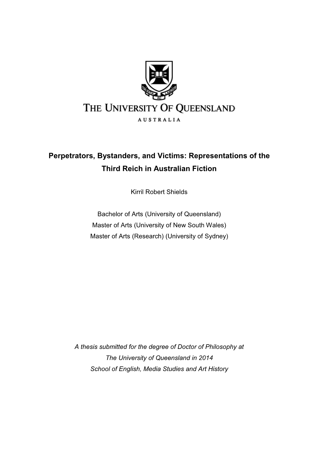 Representations of the Third Reich Perpetrator in Australian Fiction