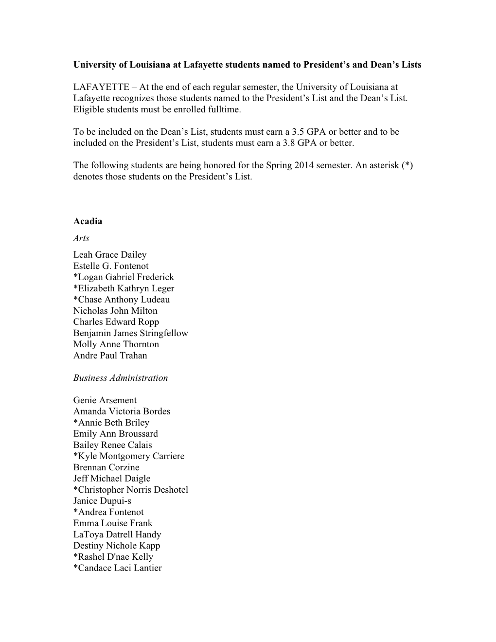 F14 President's, Dean's Lists.Pdf