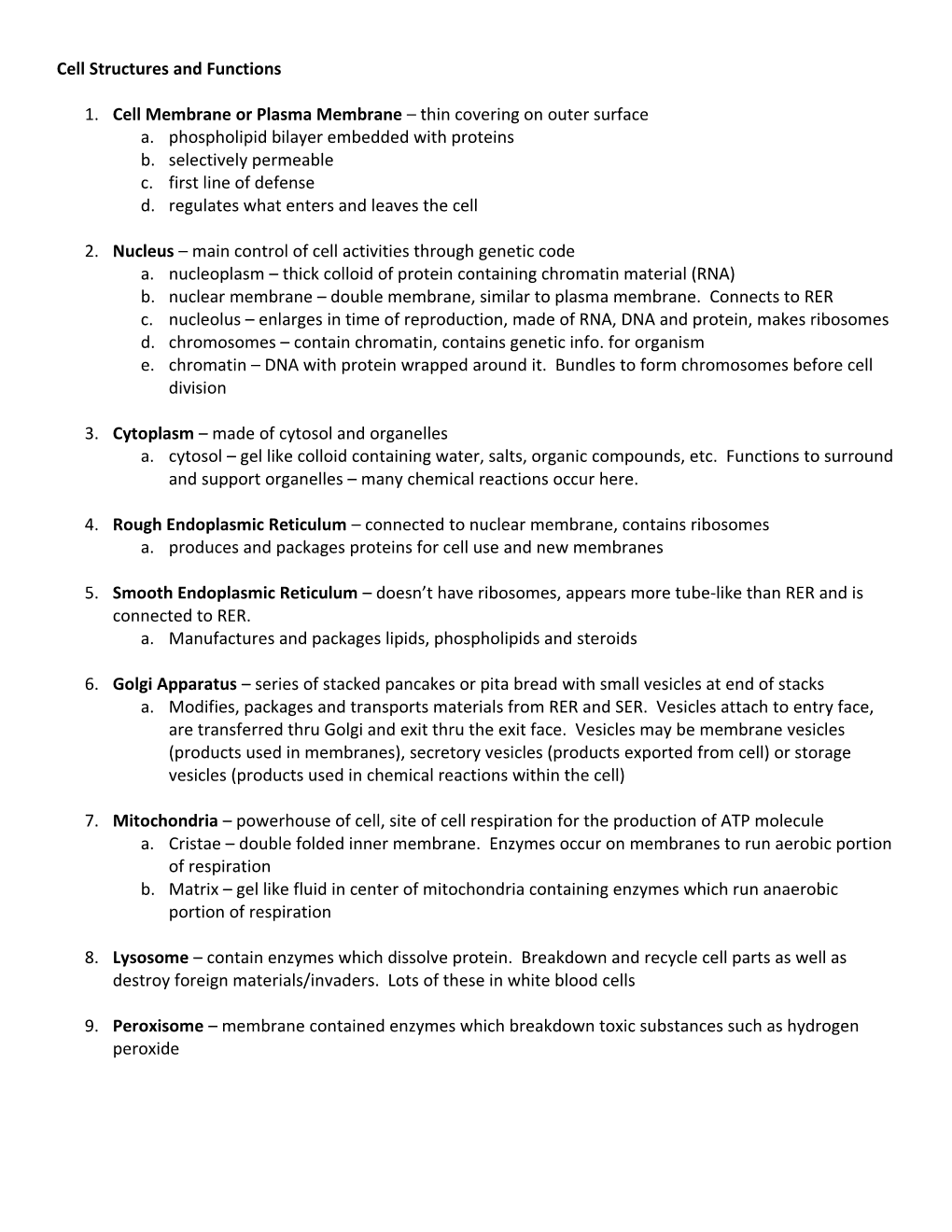 Cell Structures and Functions