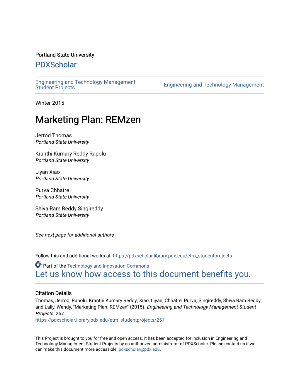 Marketing Plan: Remzen