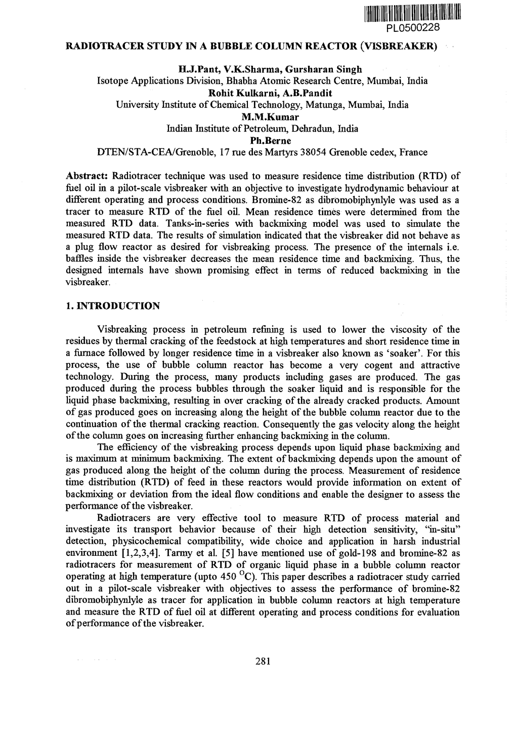 Radiotracer Study in a Bubble Column Reactor (Visbreaker)