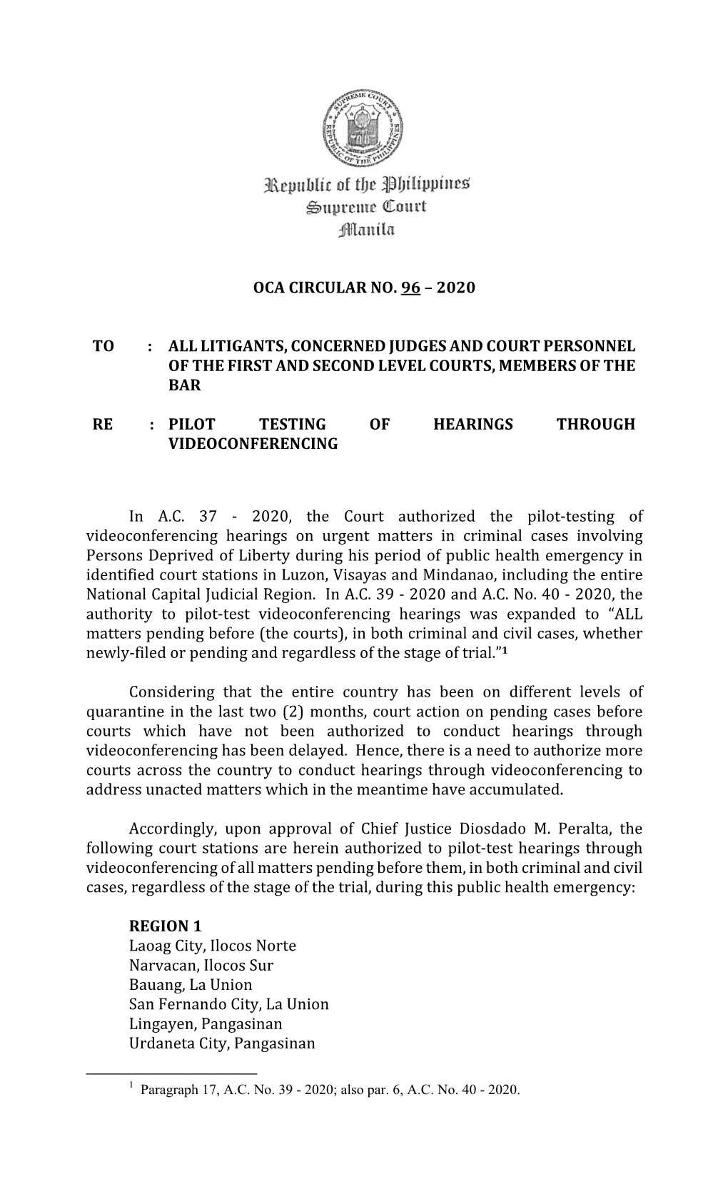 Oca Circular No. 96 – 2020 To