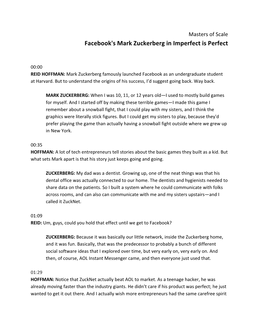 Facebook's Mark Zuckerberg in Imperfect Is Perfect