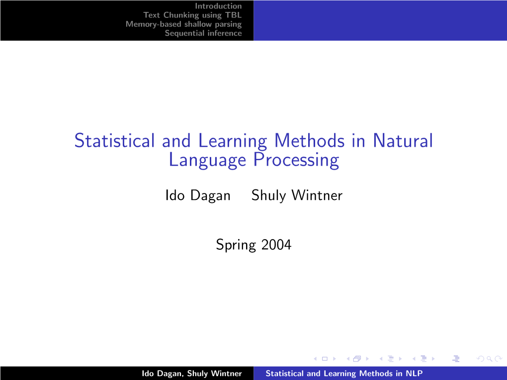 Statistical and Learning Methods in Natural Language Processing