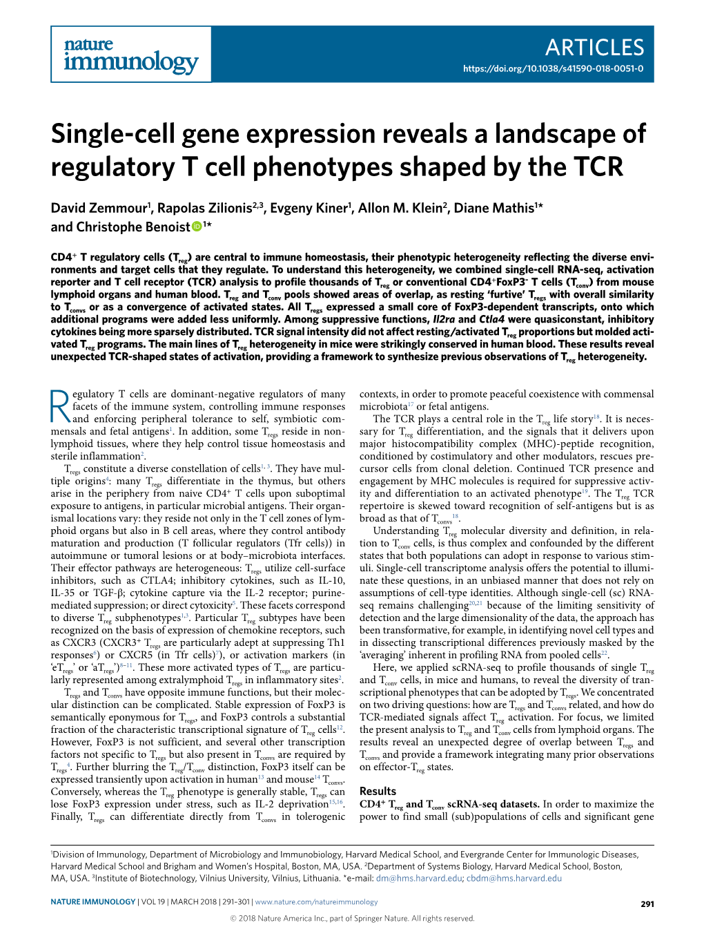 Single-Cell Gene Expression Reveals a Landscape of Regulatory T Cell Phenotypes Shaped by the TCR