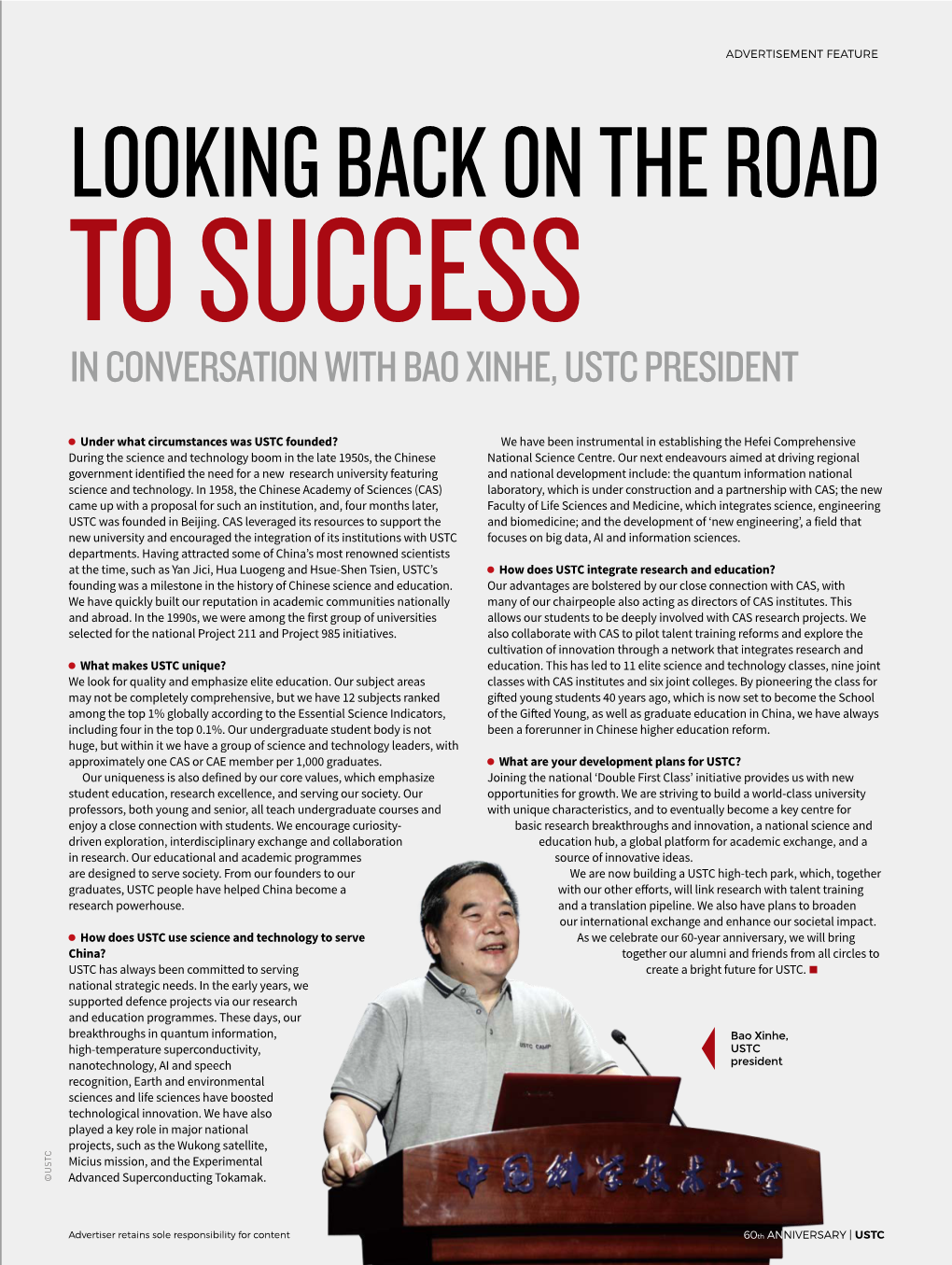 Looking Back on the Road to Success in Conversation with Bao Xinhe, Ustc President