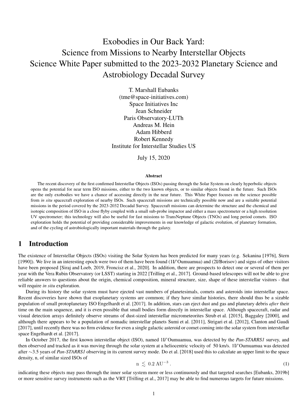Science from Missions to Nearby Interstellar Objects Science White Paper Submitted to the 2023-2032 Planetary Science and Astrobiology Decadal Survey