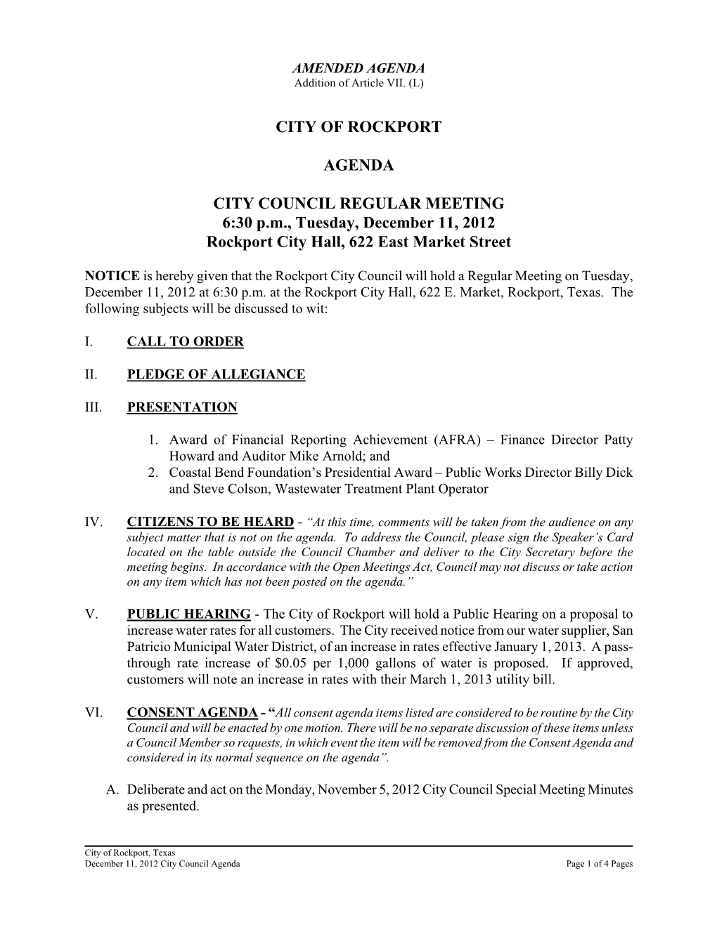 City of Rockport Agenda City Council Regular Meeting 6