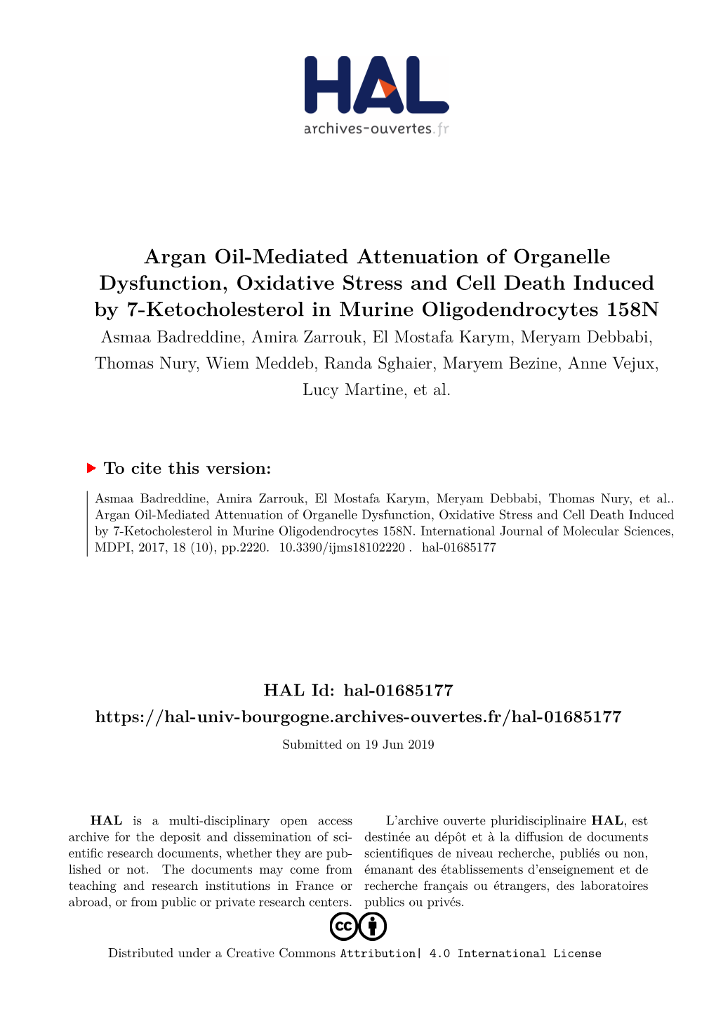 Argan Oil-Mediated Attenuation of Organelle