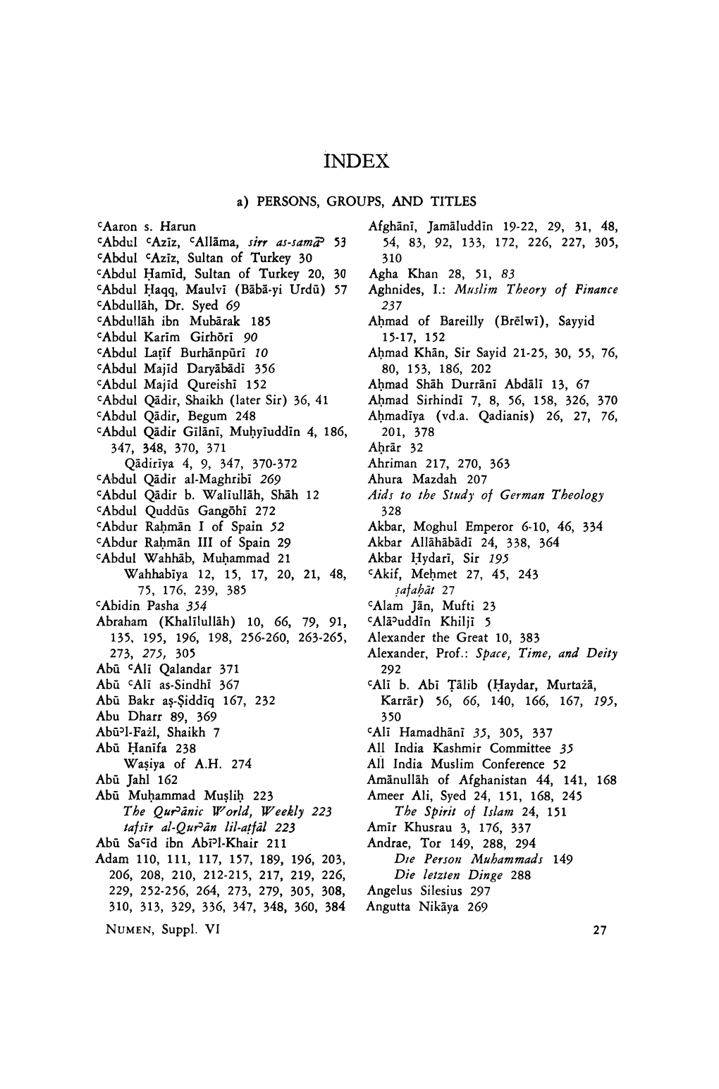 A) PERSONS, GROUPS, and TITLES Caaron S. Harun Cabdul Caziz