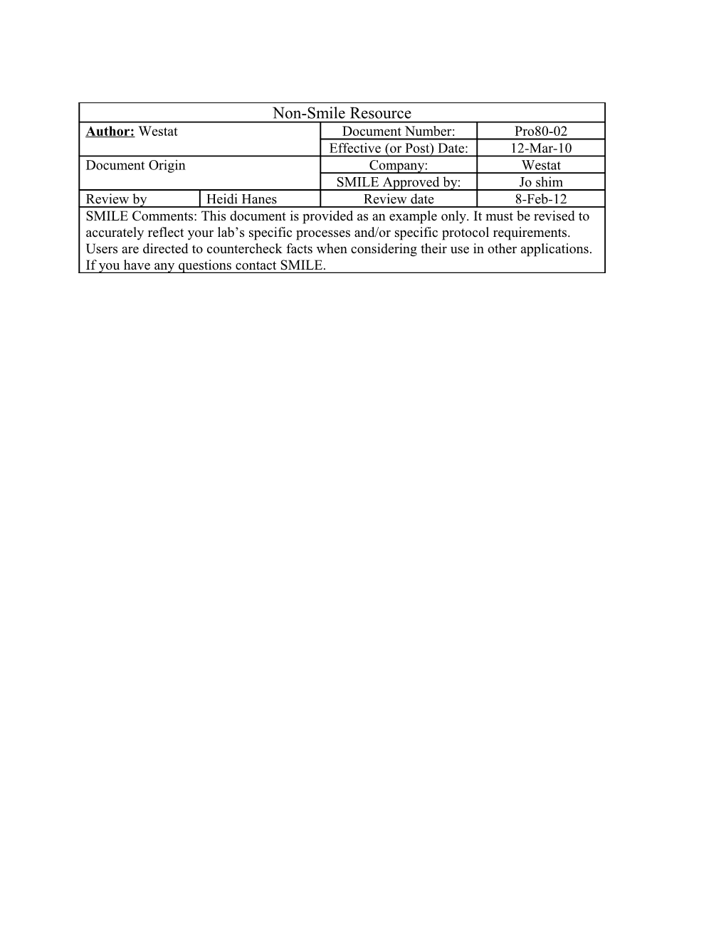 Laboratory Study Specific Specimen Management Plan