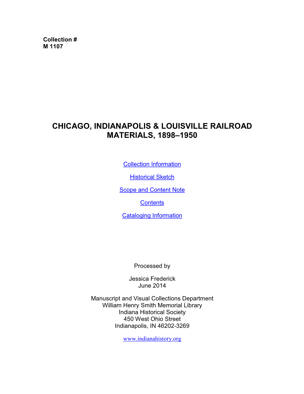 Chicago, Indianapolis & Louisville Railroad Materials