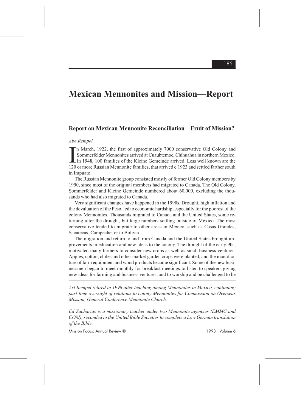 Mexican Mennonites and Mission—Report