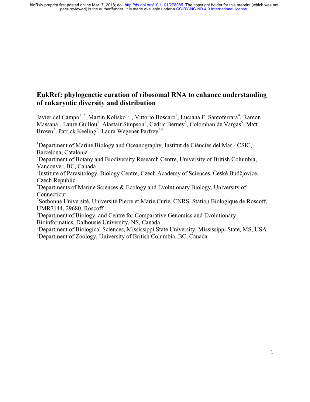 Phylogenetic Curation of Ribosomal RNA to Enhance Understanding of Eukaryotic Diversity and Distribution