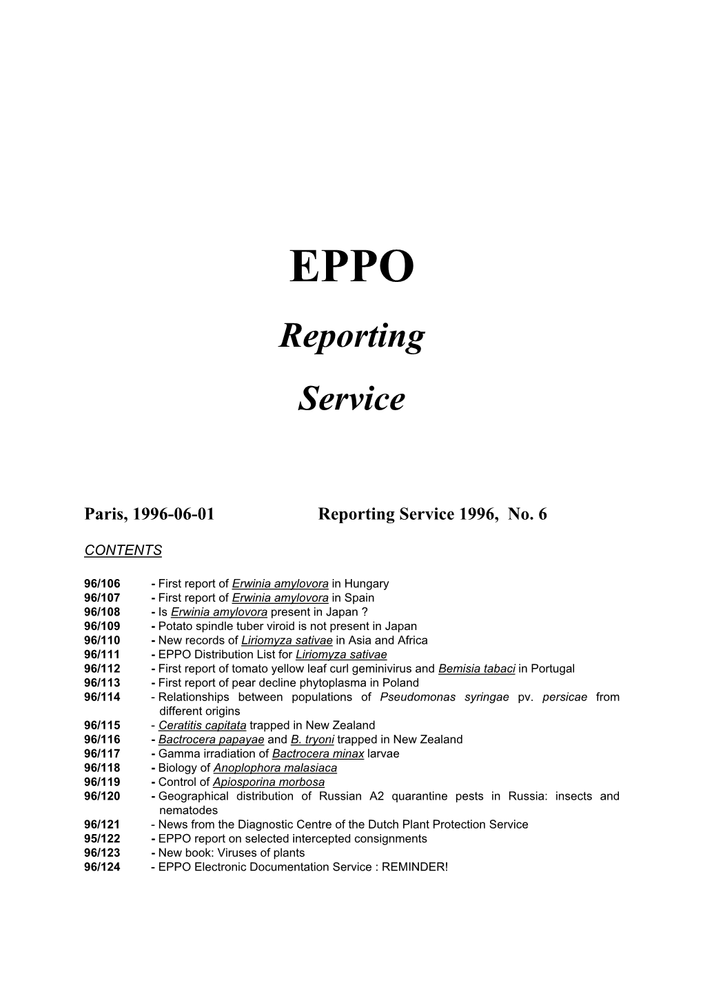 EPPO Reporting Service, No.6, June 1996