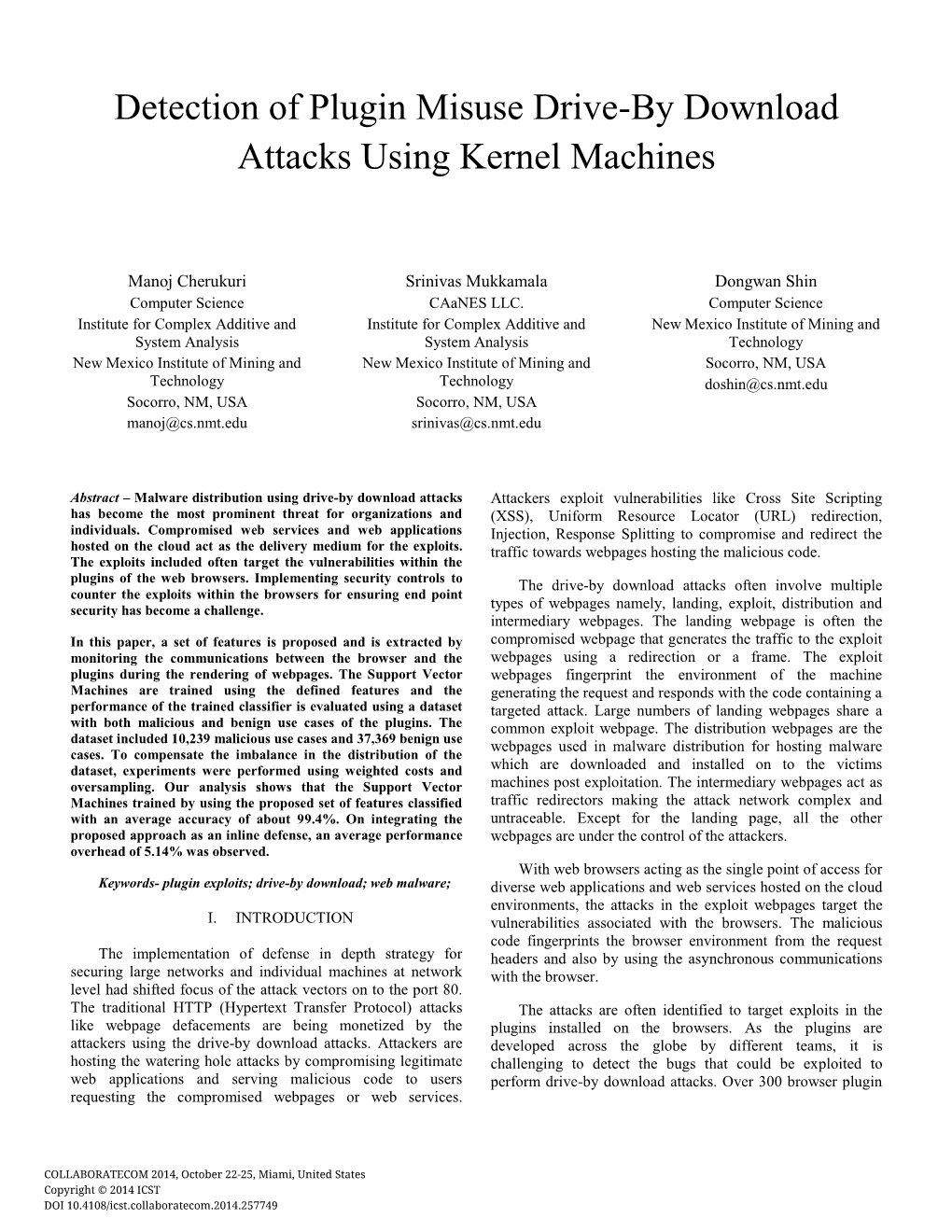 Detection of Plugin Misuse Drive-By Download Attacks Using Kernel Machines