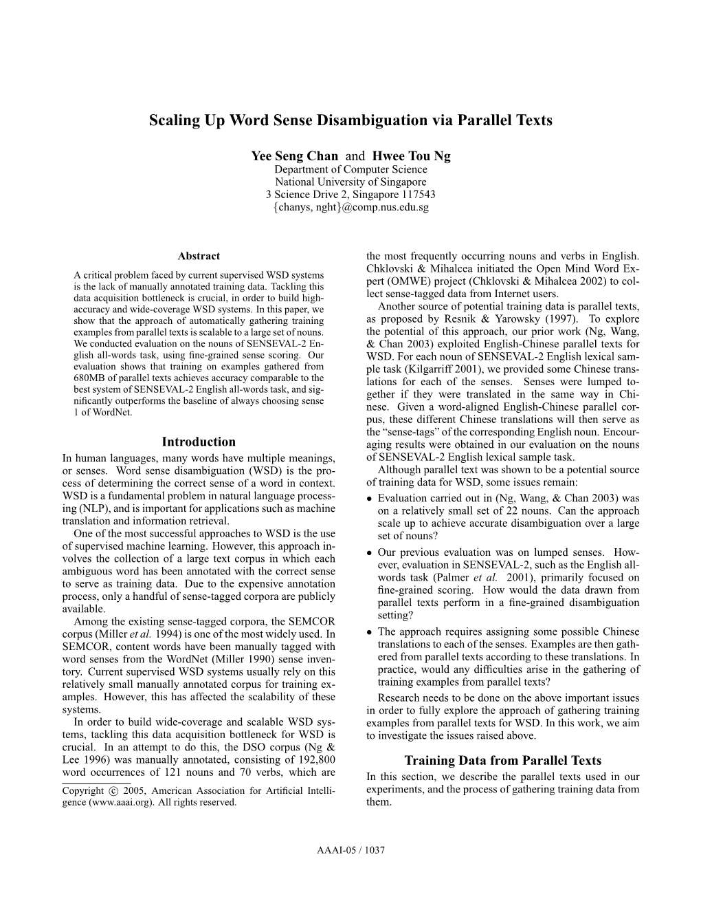 Scaling up Word Sense Disambiguation Via Parallel Texts