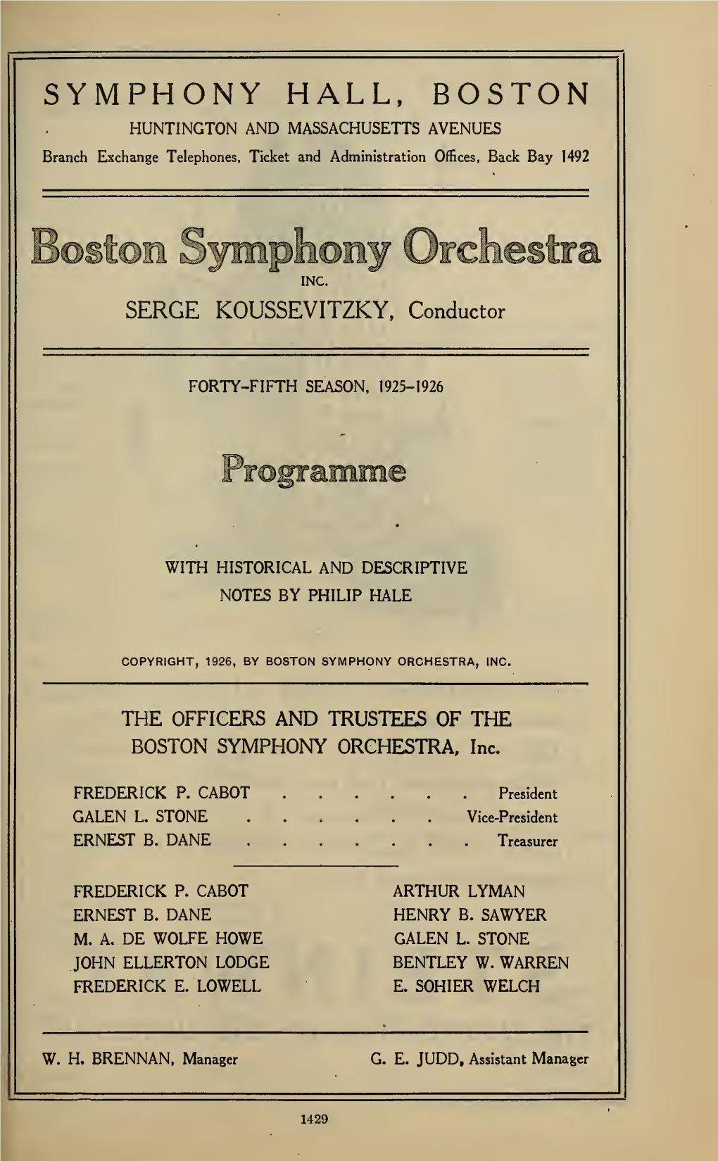 Boston Symphony Orchestra Concert Programs, Season 45,1925-1926