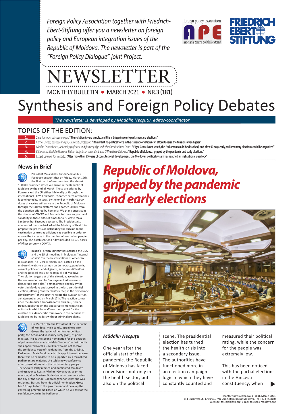 Newsletter on Foreign Policy and European Integration Issues of the Republic of Moldova