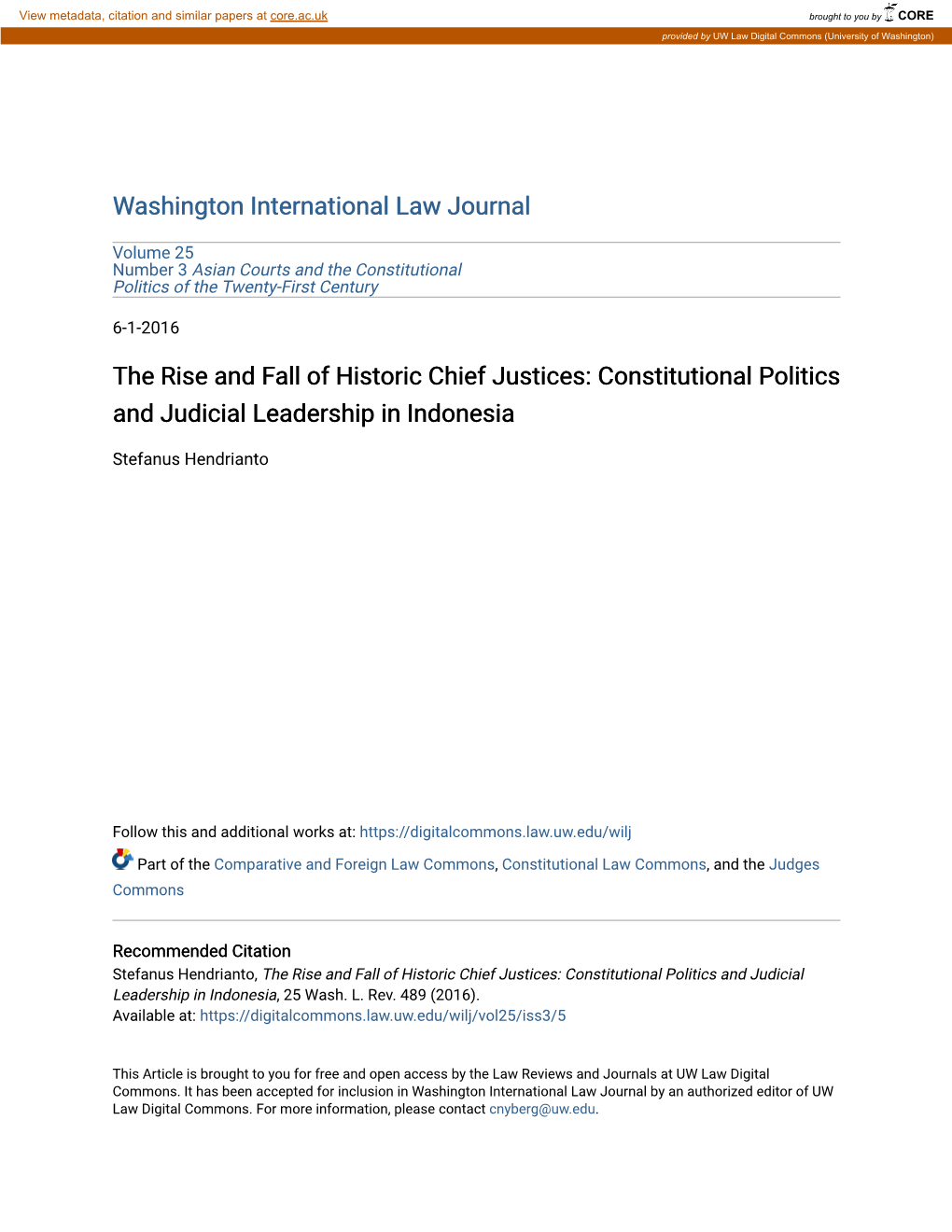 The Rise and Fall of Historic Chief Justices: Constitutional Politics and Judicial Leadership in Indonesia