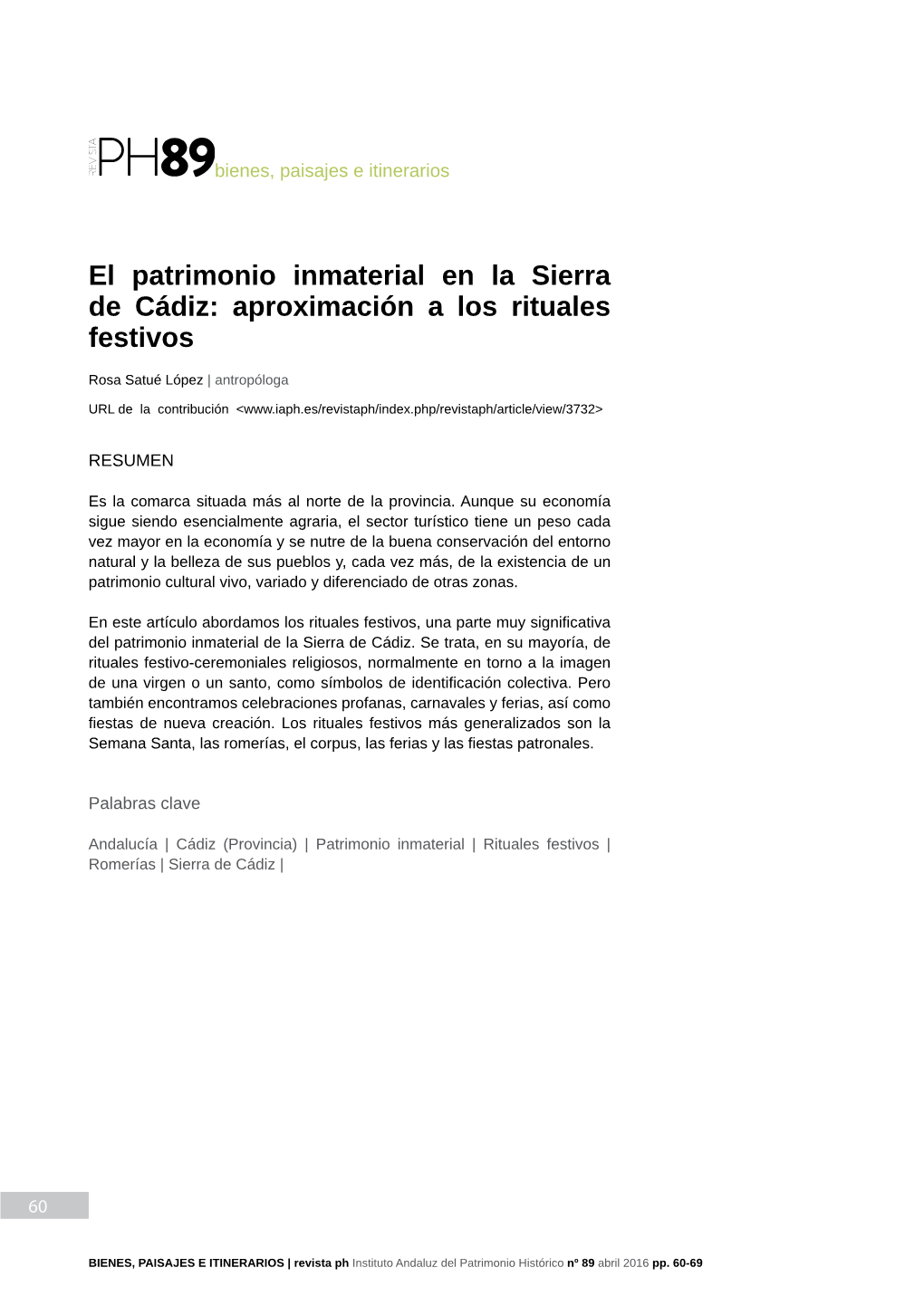 El Patrimonio Inmaterial En La Sierra De Cádiz: Aproximación a Los Rituales Festivos