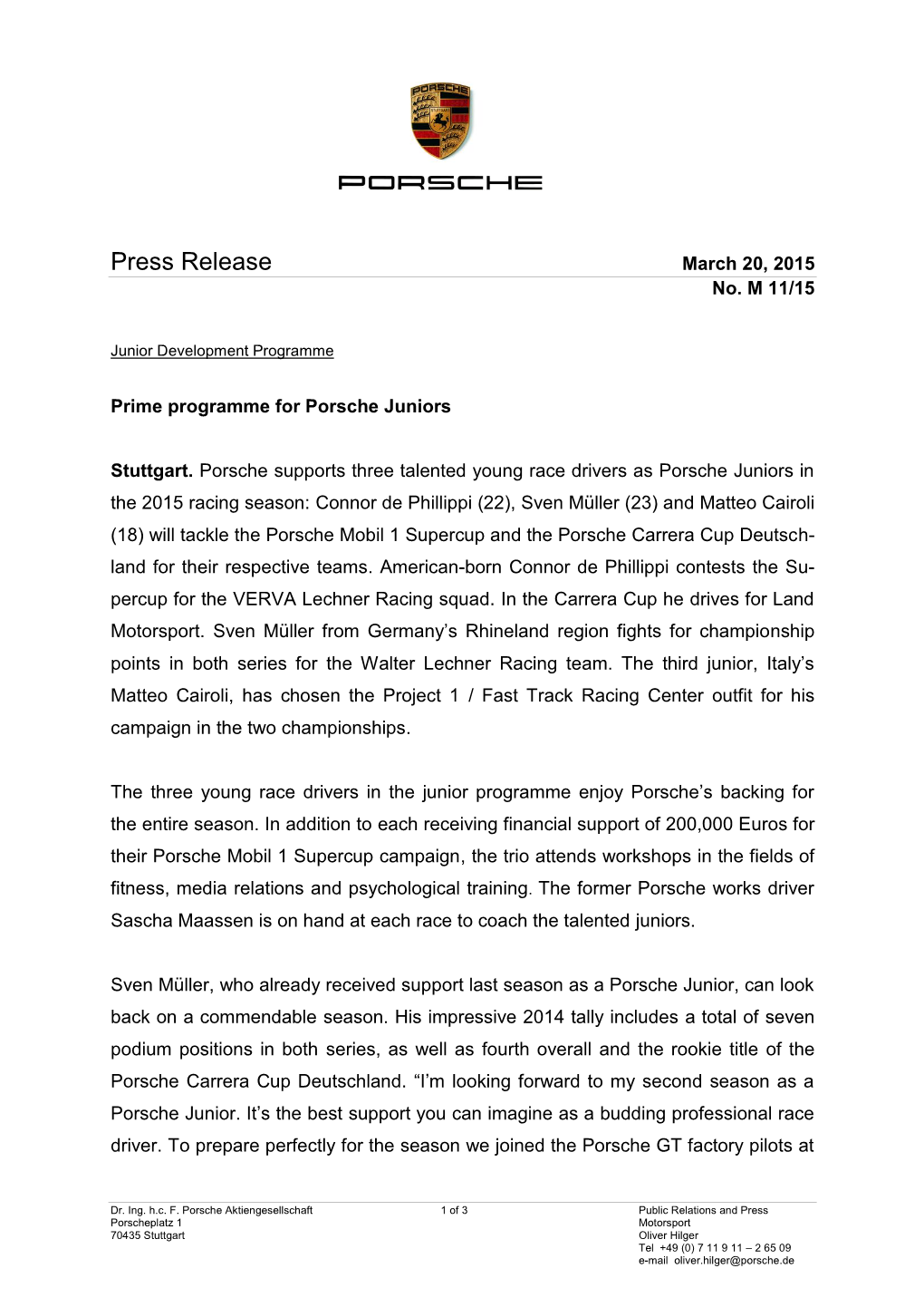 Press Release March 20, 2015 No