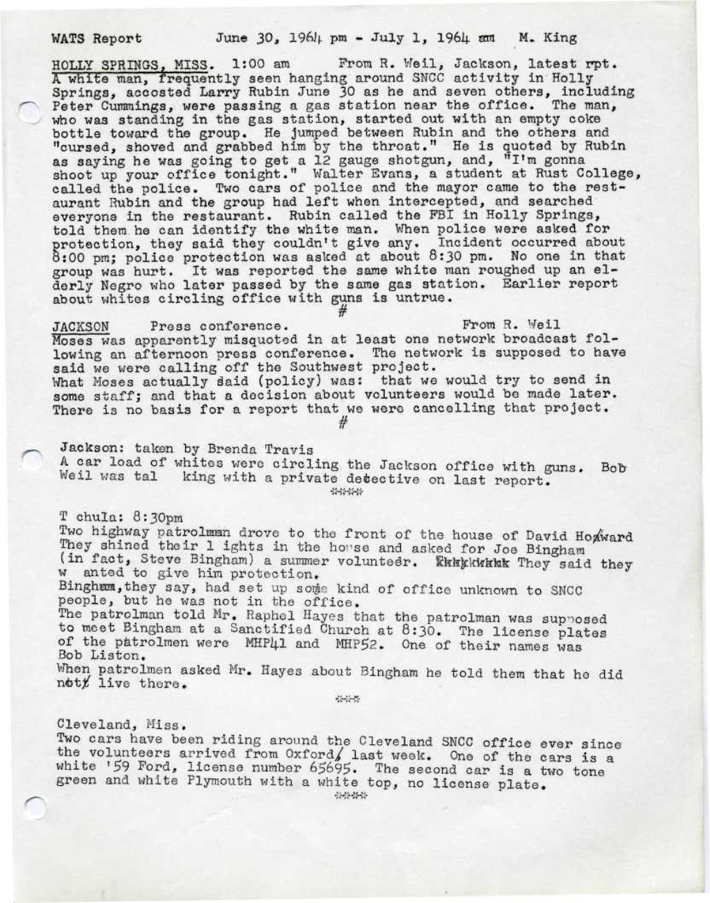 WATS Report June 30, 196J(. Ptn - July 1, 1961J