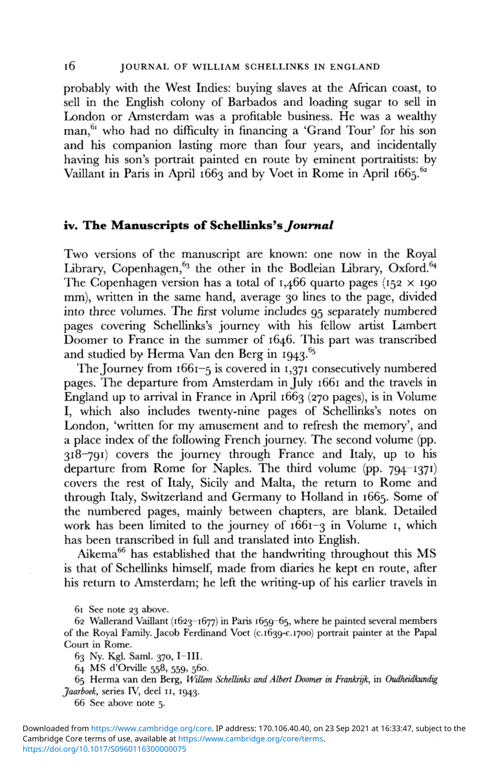Iv. the Manuscripts of Schellinks's Journal