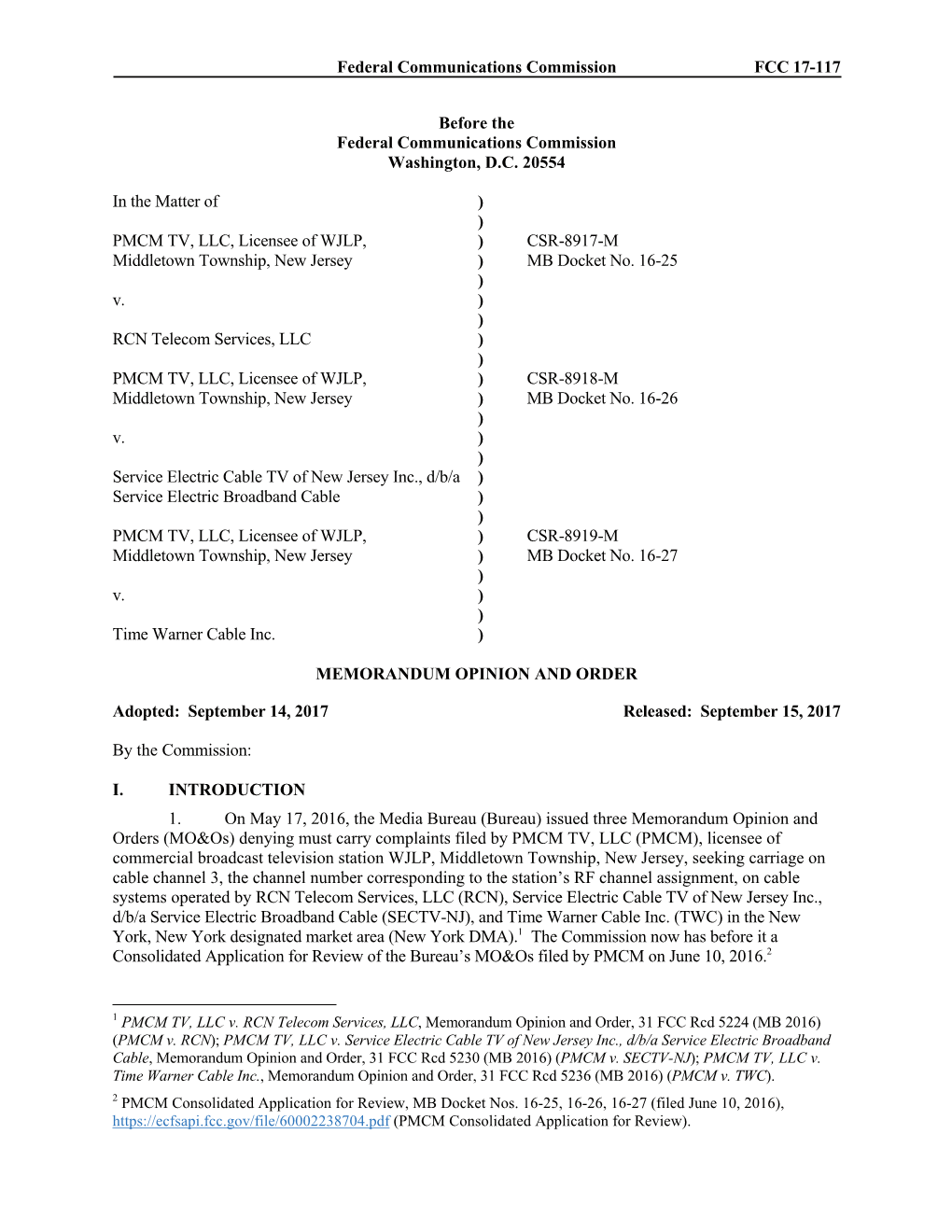 Federal Communications Commission FCC 17-117 Before the Federal