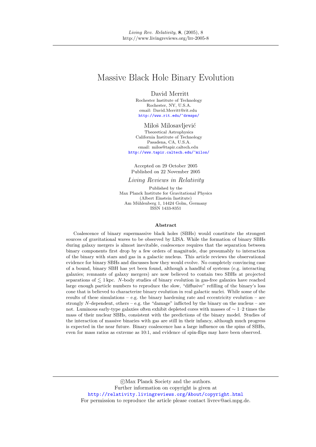 Massive Black Hole Binary Evolution