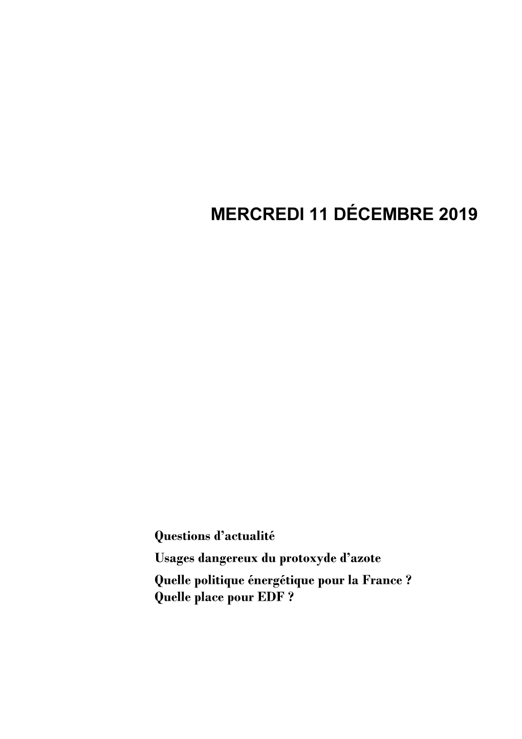 Mercredi 11 Décembre 2019