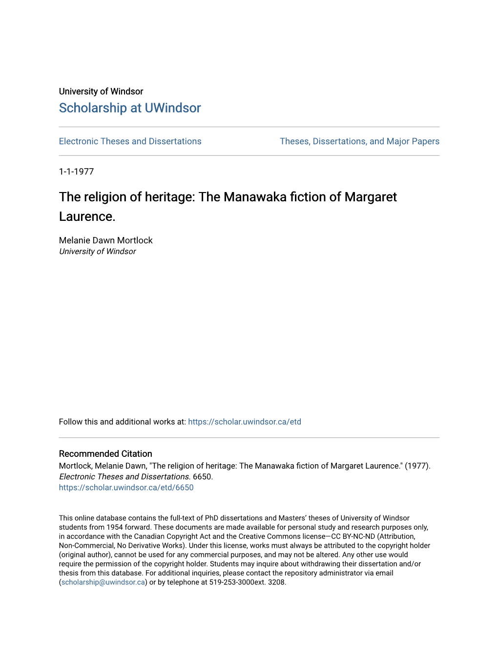The Manawaka Fiction of Margaret Laurence