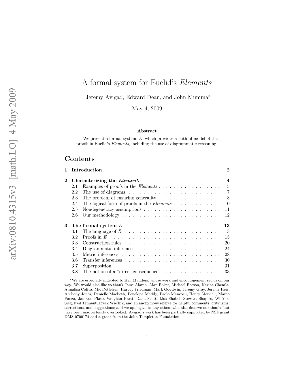 A Formal System for Euclid's Elements