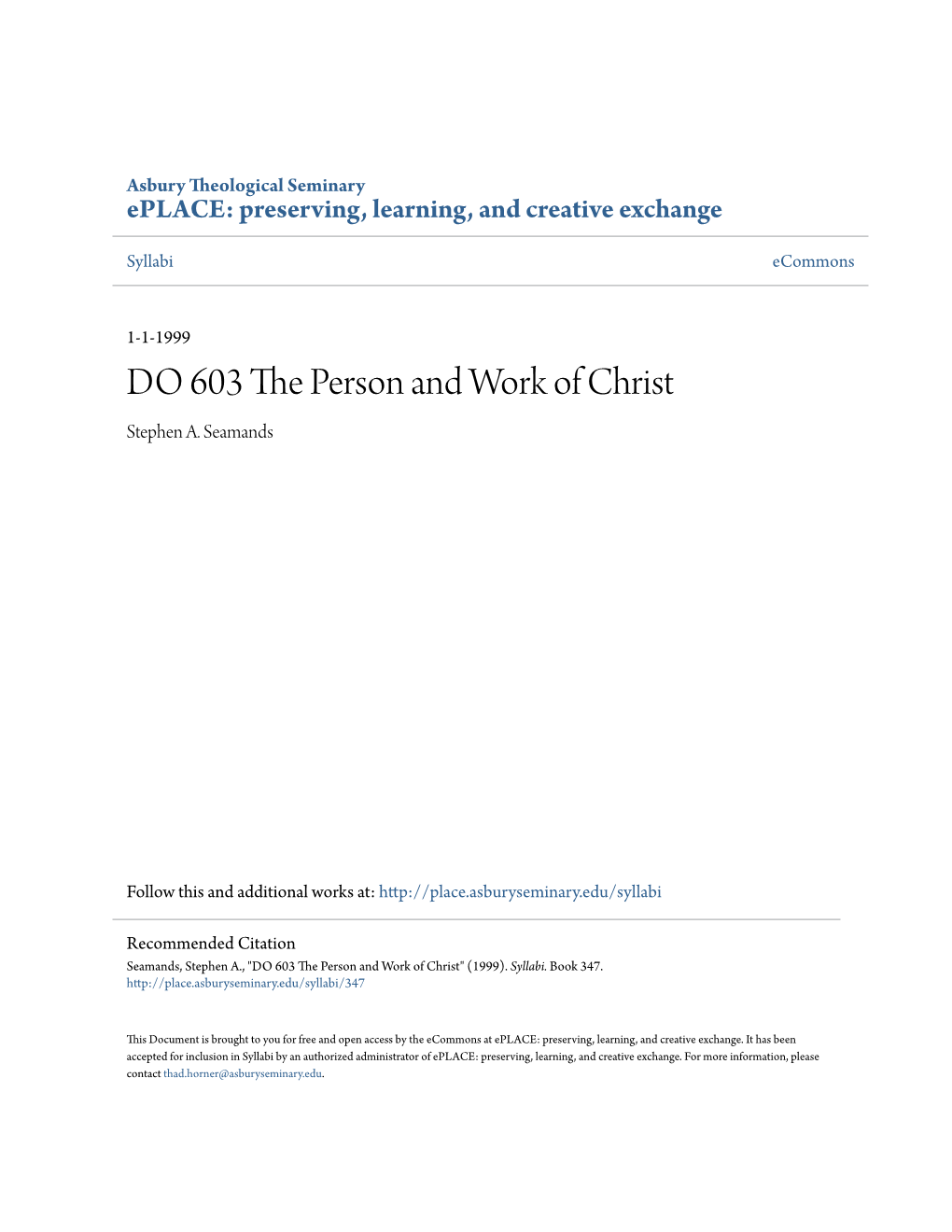 DO 603 the Person and Work of Christ