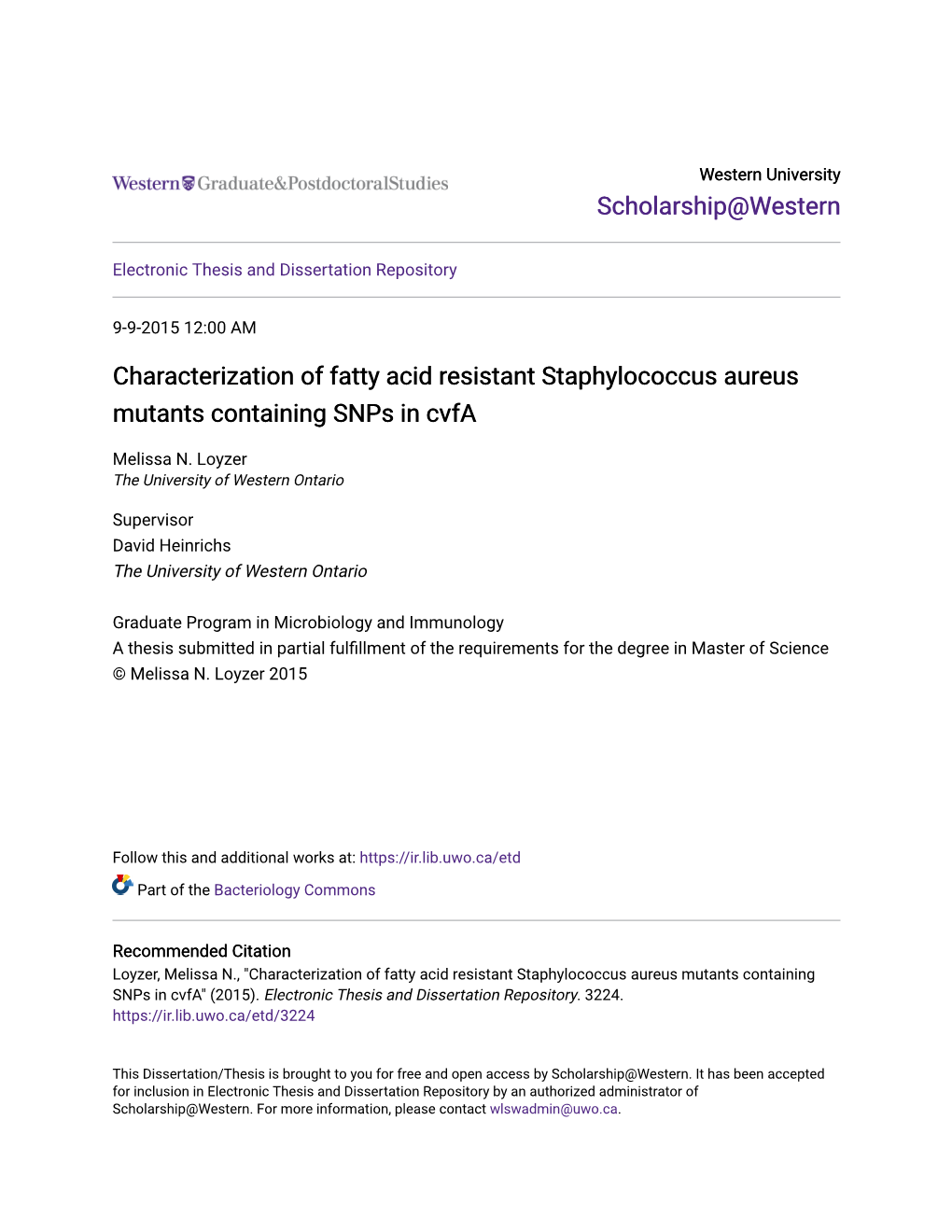 Characterization of Fatty Acid Resistant Staphylococcus Aureus Mutants Containing Snps in Cvfa