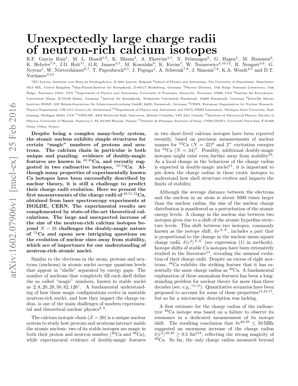 Unexpectedly Large Charge Radii of Neutron-Rich Calcium Isotopes R.F