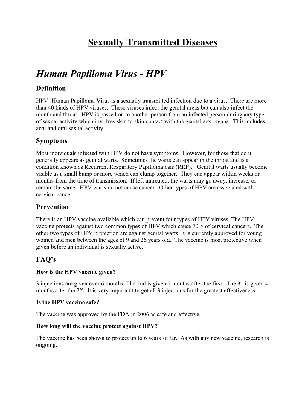 Human Papilloma Virus - HPV