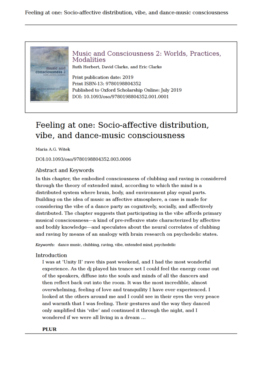 Socio-Affective Distribution, Vibe, and Dance-Music Consciousness