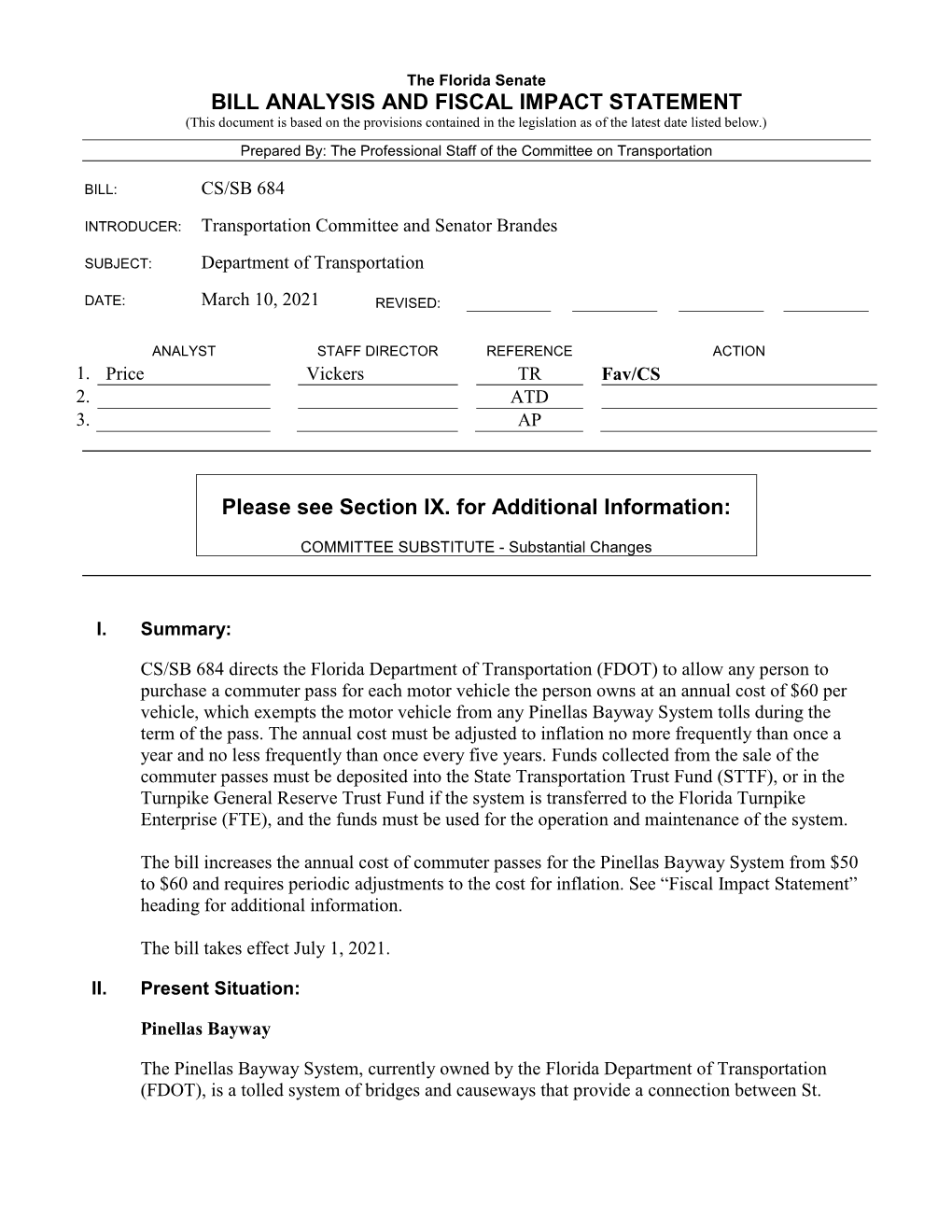 Bill Analysis and Fiscal Impact Statement