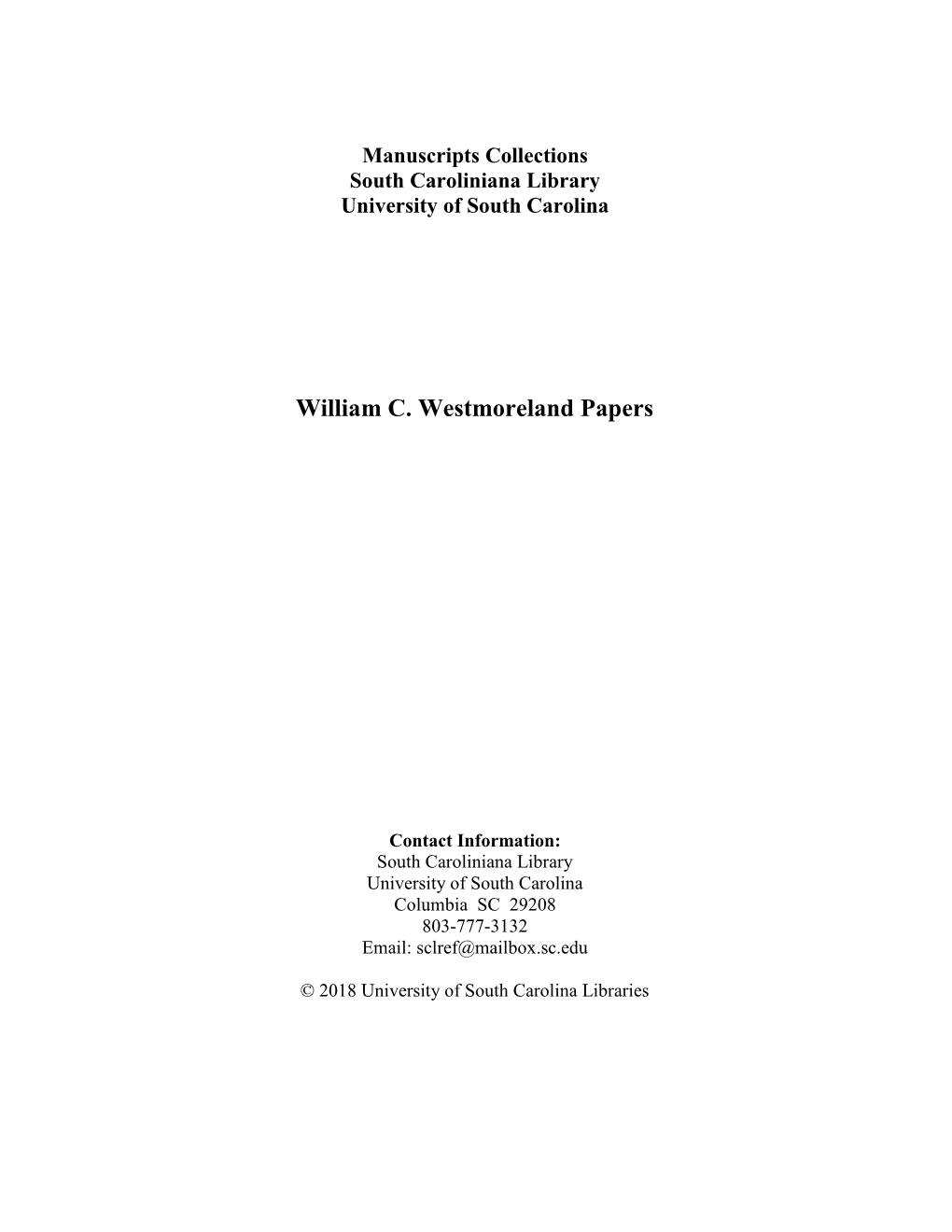 William C. Westmoreland Papers