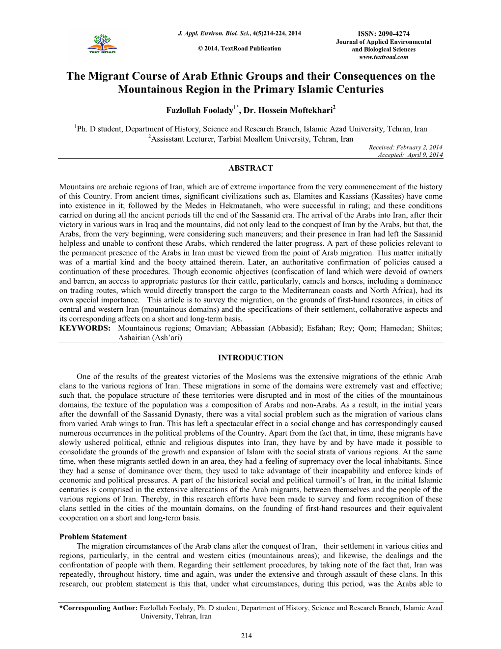 The Migrant Course of Arab Ethnic Groups and Their Consequences on the Mountainous Region in the Primary Islamic Centuries