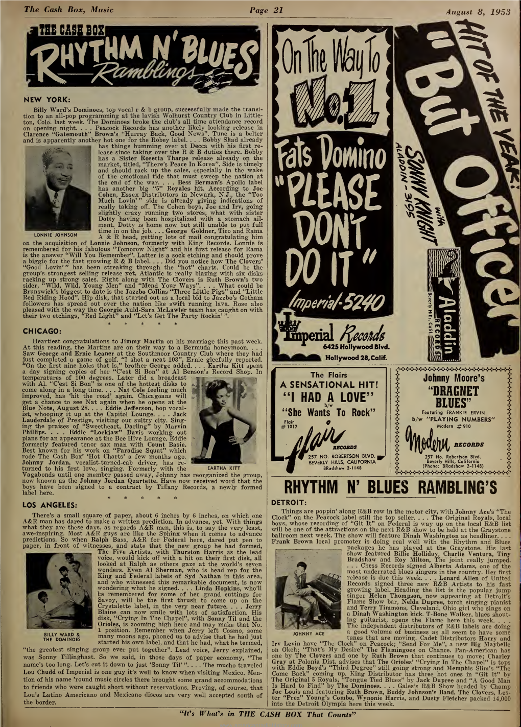 Cash Box, Music Page 21 August 8, 1953