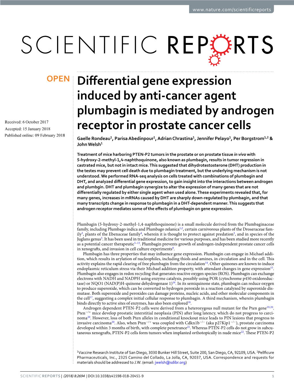 Differential Gene Expression Induced by Anti-Cancer Agent Plumbagin Is